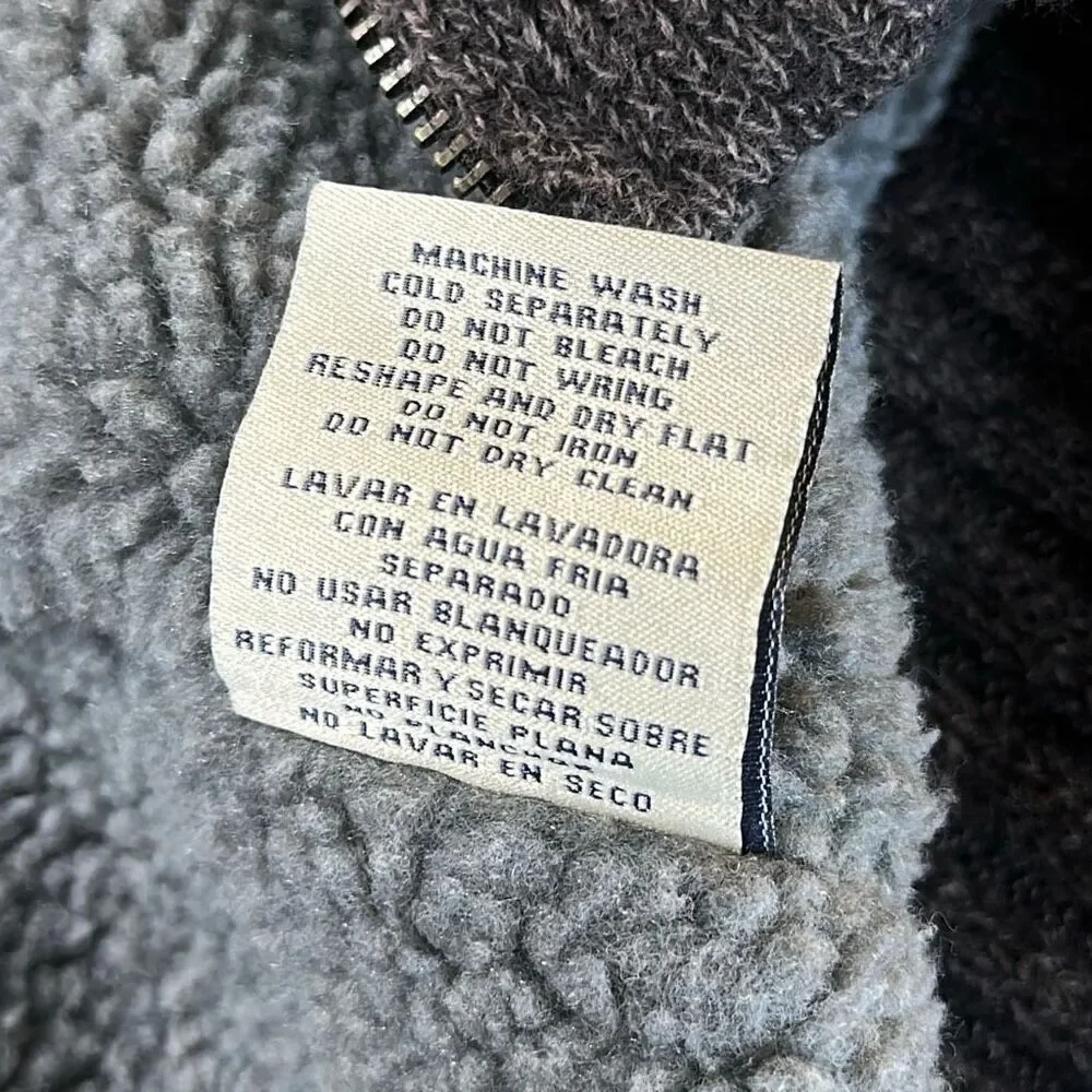 Boston Traders Sweater Mens Medium Full‎ Zip Cable Knit Sherpa Lined Gray Jacket